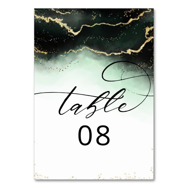Numéro De Table Mariage doré vert émeraude Ombre Mist éthérée (Par défaut)