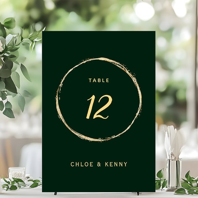 Numéro De Table Mariage du cercle d'or rustique Forest Green (Créateur téléchargé)