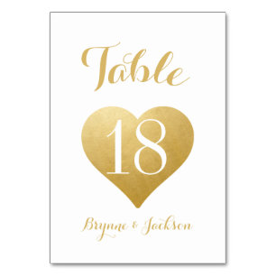 Numéro De Table Mariage du coeur d'or romantique
