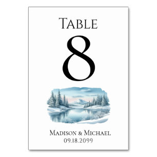 Numéro De Table Mariage du lac Snowy Mountain Winter Lake