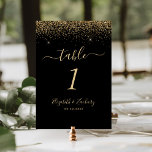 Numéro De Table Mariage Edge Parties scintillant Black Gold modern<br><div class="desc">Le bord supérieur de ce numéro de table mariage moderne élégant présente une conception de parties scintillant en faux or. Le texte personnalisable combine écriture manuscrite couleur or pâle,  cuivre et polices italiques sur un arrière - plan noir.</div>