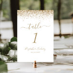 Numéro De Table Mariage Edge Parties scintillant or blanc moderne<br><div class="desc">Le bord supérieur de ce numéro de table mariage moderne élégant présente une conception de parties scintillant en faux or. Le texte personnalisable combine écriture manuscrite dorée,  cuivre et polices italiques sur un arrière - plan blanc.</div>