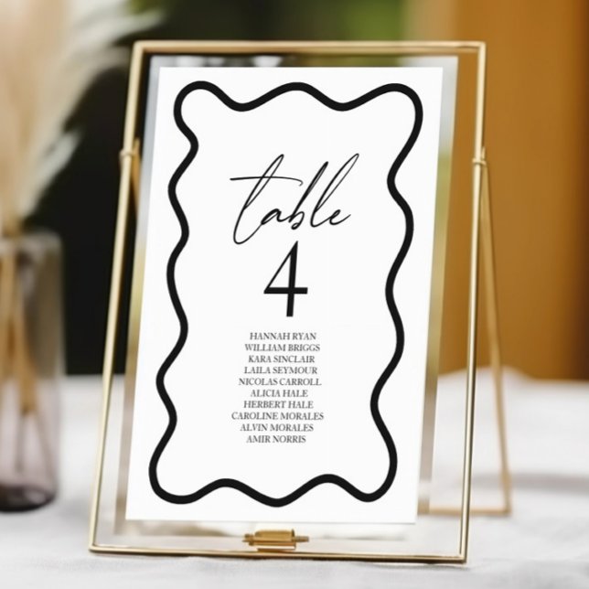 Numéro De Table Mariage élégant à bord ondulé noir et blanc (Créateur téléchargé)