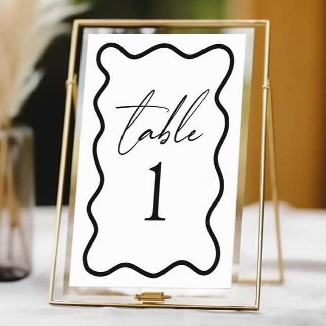Numéro De Table Mariage élégant à bordure ondulée noir et blanc (Créateur téléchargé)