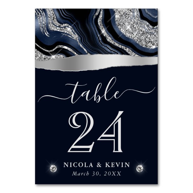 Numéro De Table Mariage élégant à l'agate avec feuille de bleu et  (Par défaut)