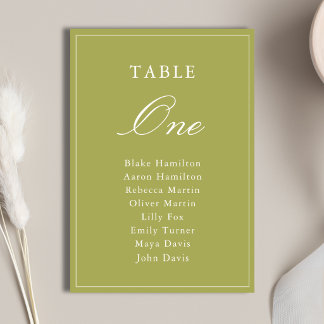 Numéro De Table Mariage élégant à l'écriture verte olive