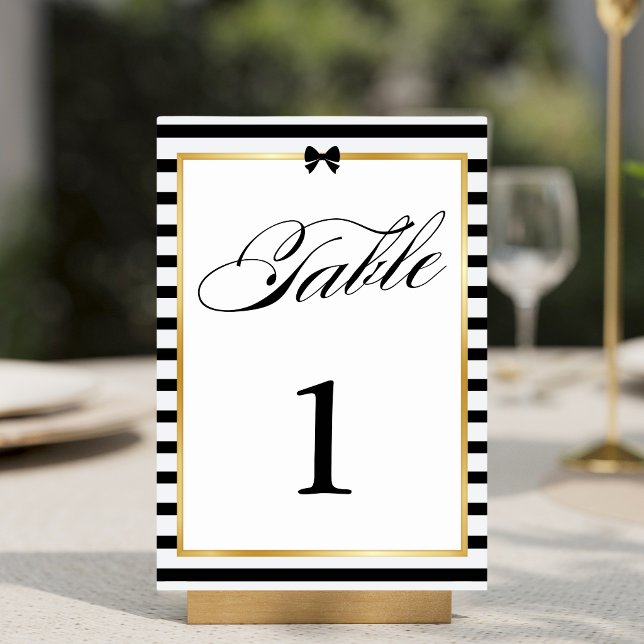Numéro De Table Mariage élégant à rayures noires et blanches avec  (Créateur téléchargé)