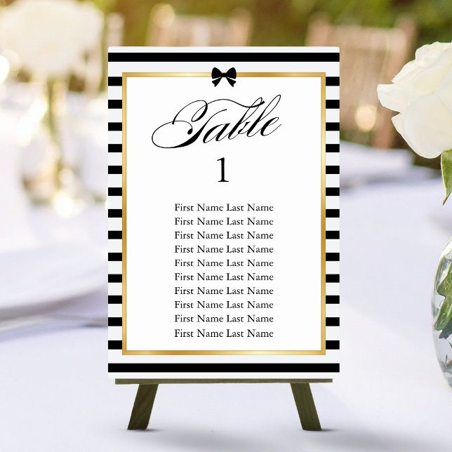 Numéro De Table Mariage élégant à rayures noires et blanches avec  (Créateur téléchargé)