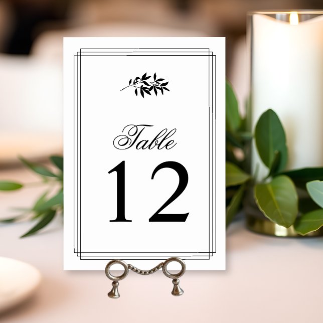 Numéro De Table Mariage élégant à triple bordure de branche noire  (Créateur téléchargé)