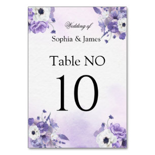 Numéro De Table Mariage élégant aquarelle violet