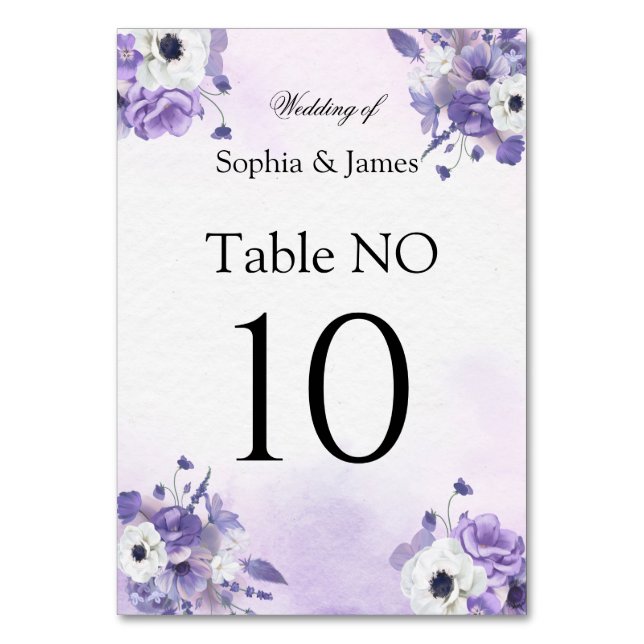 Numéro De Table Mariage élégant aquarelle violet (Par défaut)