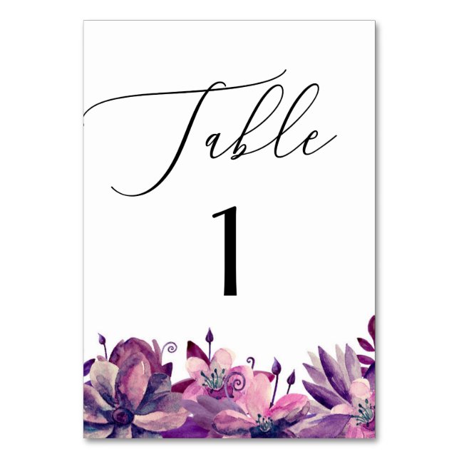 Numéro De Table Mariage élégant aquarelle violet floral écriture (Par défaut)