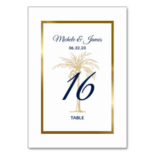 Numéro De Table Mariage Élégant Arbre à Palmes Or Blanc Navy Moder