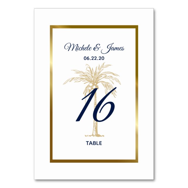 Numéro De Table Mariage Élégant Arbre à Palmes Or Blanc Navy Moder (Par défaut)