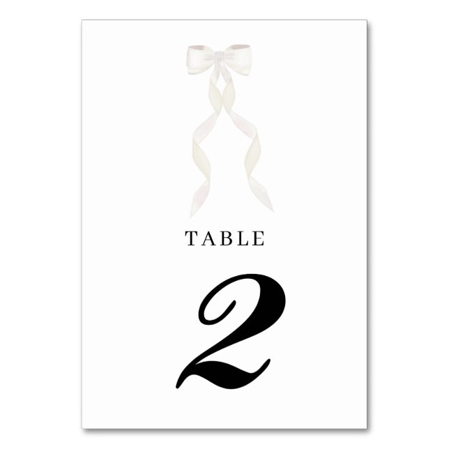 Numéro De Table Mariage élégant au ruban blanc à la bow (Par défaut)