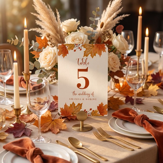 Numéro De Table Mariage Élégant aux Feuilles d'Érable d'Automne (Créateur téléchargé)
