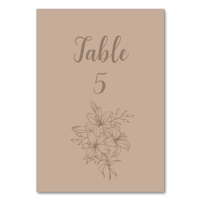Numéro De Table Mariage Élégant aux Fleurs Beige (Par défaut)