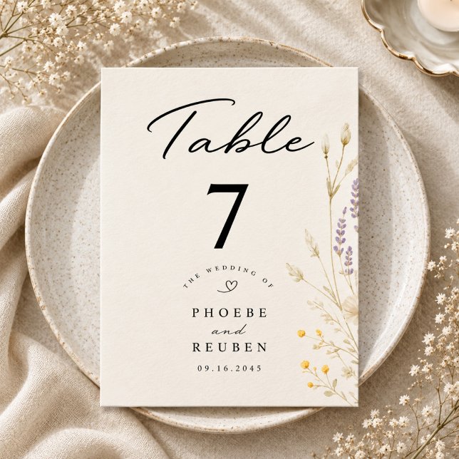 Numéro De Table Mariage Élégant aux Fleurs Sauvages  (Créateur téléchargé)