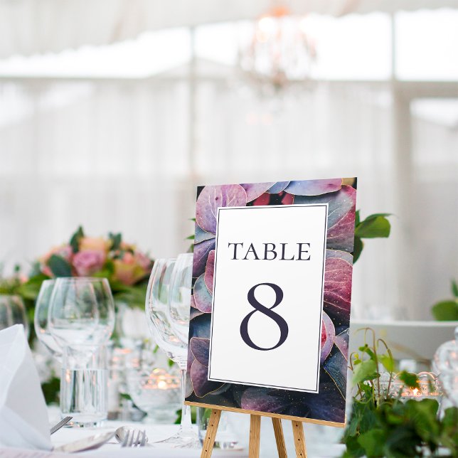Numéro De Table Mariage Élégant aux Hortensias Fleurs Or Pourpre (Créateur téléchargé)