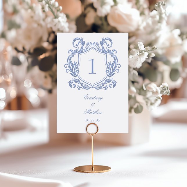 Numéro De Table Mariage Élégant avec Crête Bleue Poussiéreuse (Créateur téléchargé)