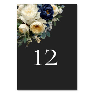 Numéro De Table Mariage élégant avec des fleurs de Navy Blue et de