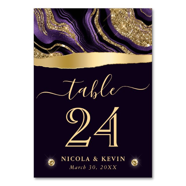 Numéro De Table Mariage élégant avec feuille de pourpre et paillet (Par défaut)