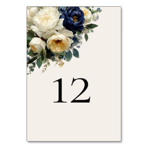 Numéro De Table Mariage élégant avec fleurs de Navy Blue et pivoin