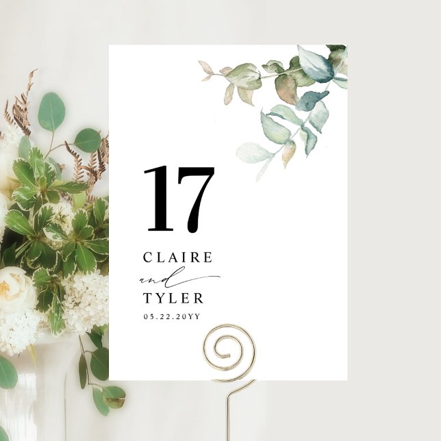 Numéro De Table Mariage Élégant avec une touche de verdure minimal (Créateur téléchargé)