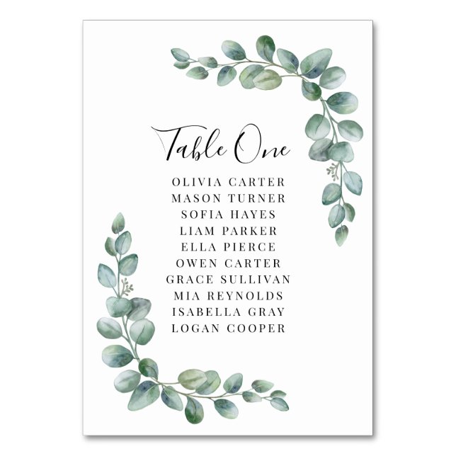 Numéro De Table Mariage Élégant avec Verdure d'Eucalyptus  (Par défaut)