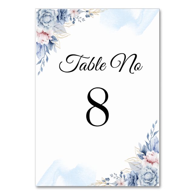 Numéro De Table Mariage élégant bleu blanc (Par défaut)