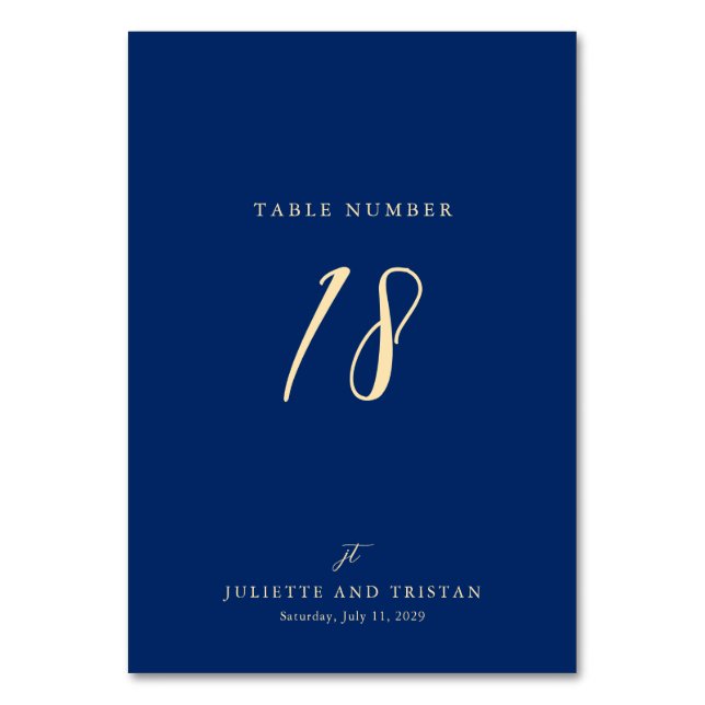 Numéro De Table Mariage Élégant Bleu Marine et Crème Classique (Par défaut)