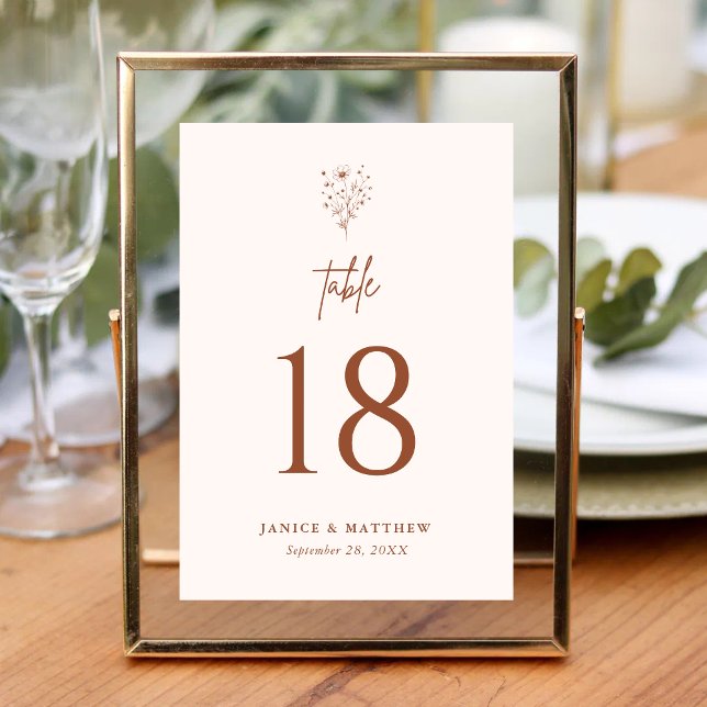 Numéro De Table Mariage Élégant Bohème Orange Brûlé Rustique (Rustic burnt orange boho elegant table numbers guide guests with a warm personalized wedding touch)