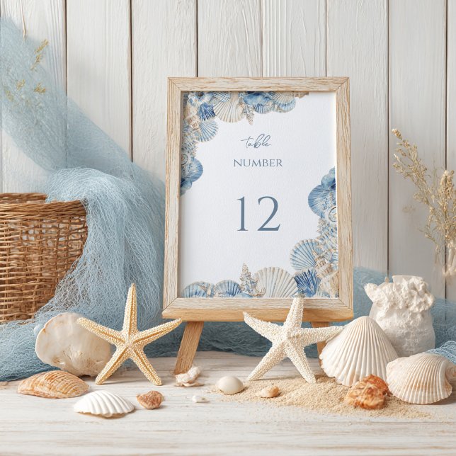 Numéro De Table Mariage Élégant Bordure de Coquillages (Créateur téléchargé)