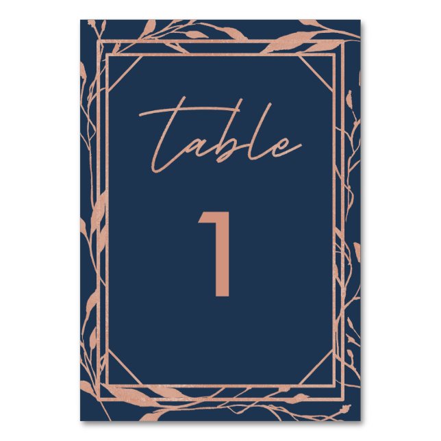 Numéro De Table Mariage Élégant Botanique Navy & Or Rose (Par défaut)