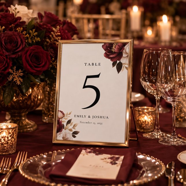 Numéro De Table Mariage Élégant Bourgogne Or (Créateur téléchargé)