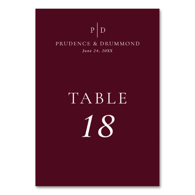 Numéro De Table Mariage Élégant Bourgogne Profond (Dos)