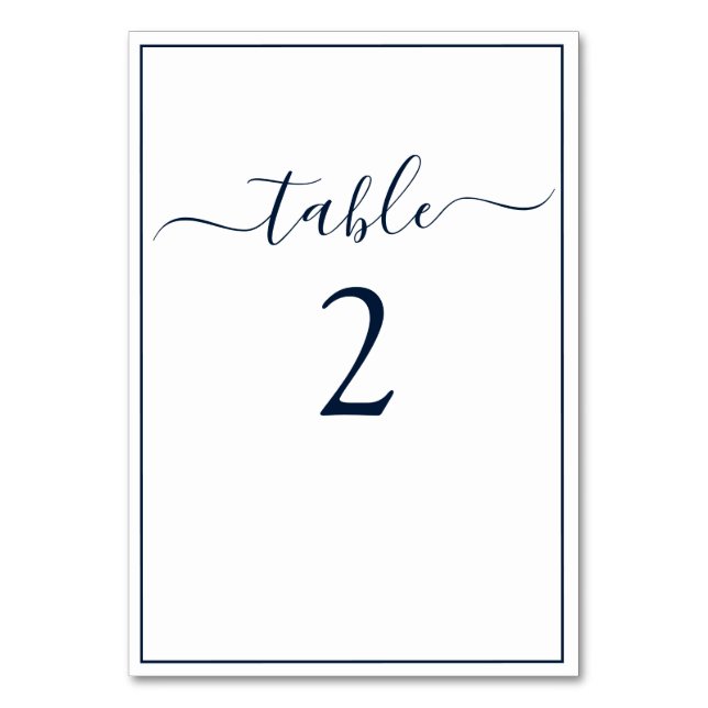 Numéro De Table Mariage Élégant Calligraphie Blanche Bleu Marine (Par défaut)