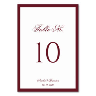 Numéro De Table Mariage Élégant Classique avec Bordure Bourguignon
