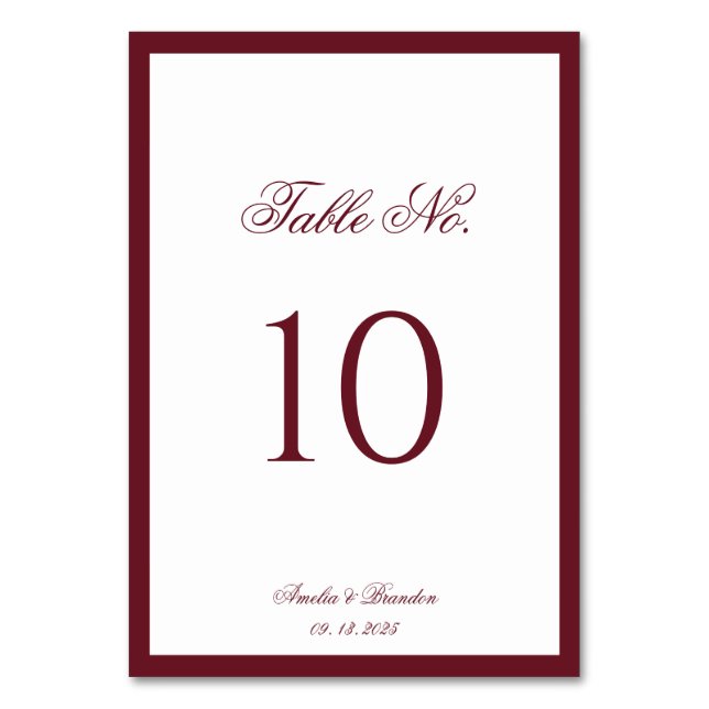 Numéro De Table Mariage Élégant Classique avec Bordure Bourguignon (Par défaut)