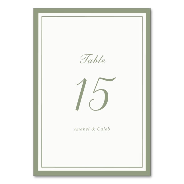 Numéro De Table Mariage Élégant Classique Cadre Vert Sauge (Par défaut)