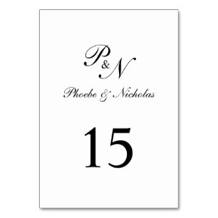 Numéro De Table Mariage élégant classique noir et blanc