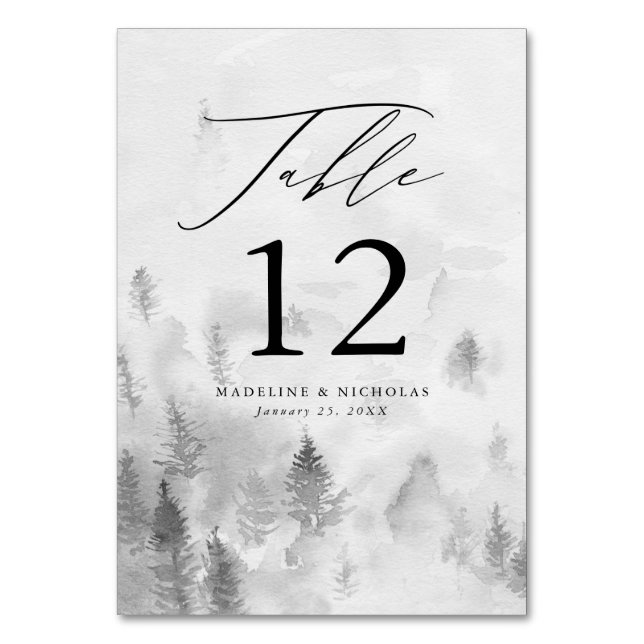 Numéro De Table Mariage élégant de forêt hivernale grise (Par défaut)