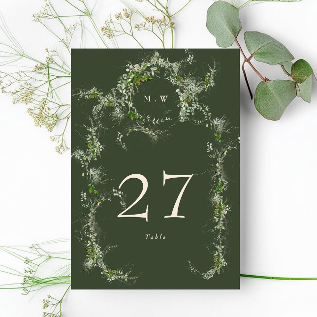 Numéro De Table Mariage Élégant de monogramme Eucalyptus Vert (Créateur téléchargé)
