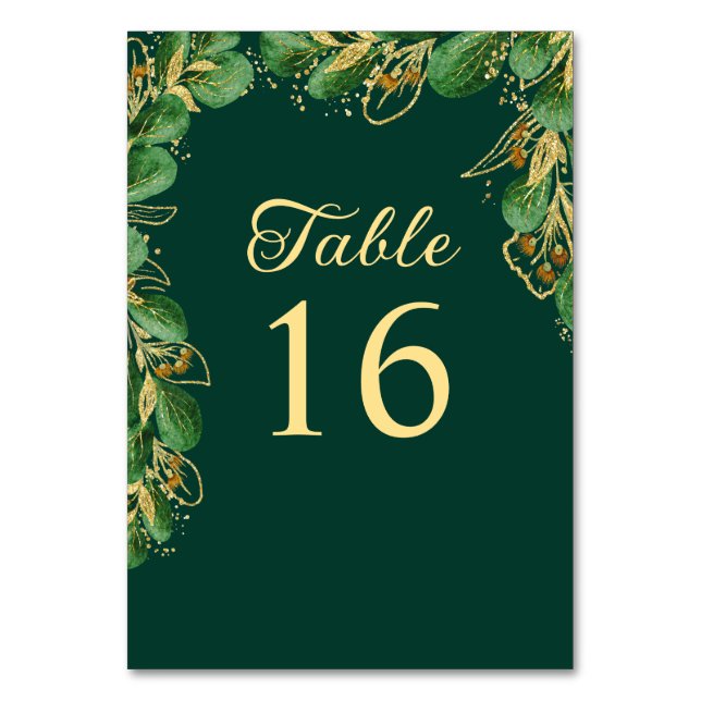 Numéro De Table Mariage élégant Emerald Green et Gold Leaf (Par défaut)
