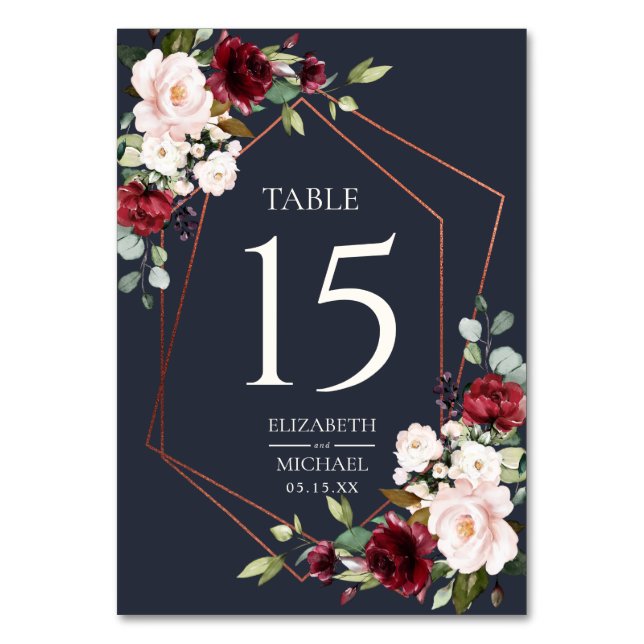 Numéro De Table Mariage élégant en cuivre géométrique bordeaux ble (Par défaut)