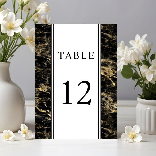Numéro De Table Mariage élégant en marbre noir or (Elegant Gold Black Marble Wedding Table Number)
