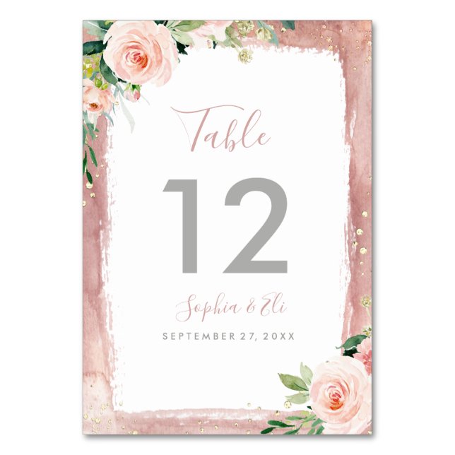 Numéro De Table Mariage Élégant Enchanté Floral Rose (Dos)