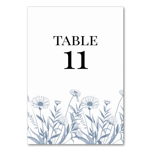 Numéro De Table Mariage Élégant Fleur Sauvage Pervenche (Dos)