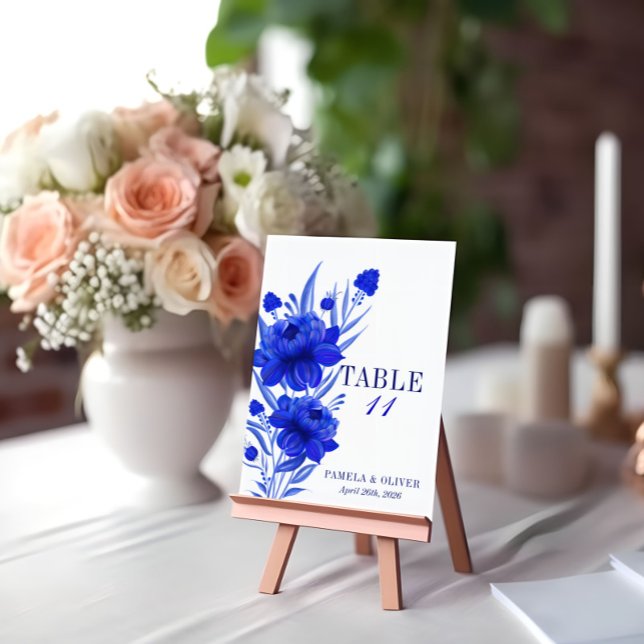 Numéro De Table  Mariage Élégant Floral Bleu  (Créateur téléchargé)