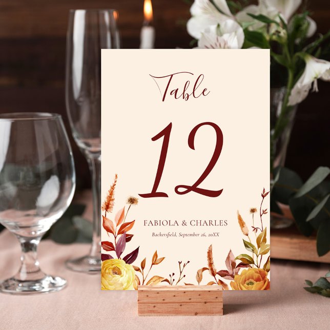Numéro De Table Mariage Élégant Floral Boho Coup de Foudre (Créateur téléchargé)